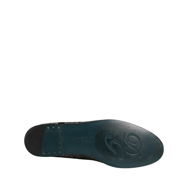 Dolce & Gabbana Silver Jacquard Leather Slip On Loafers Shoes - Men