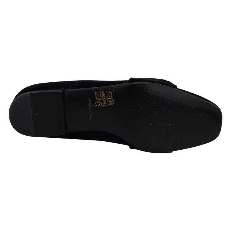 Dolce & Gabbana Black Velvet Crystals Loafers Flats Shoes Cotton - Women
