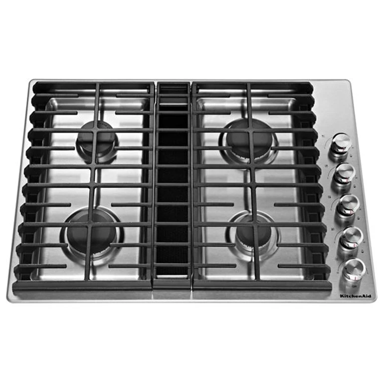 30" 4 Burner Gas Downdraft Cooktop in Steel