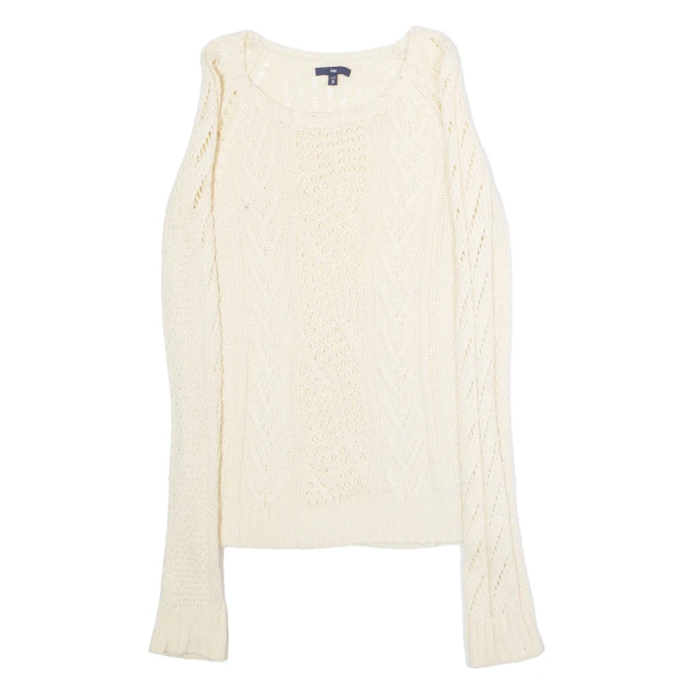 GAP Womens Patterned Jumper Cream Crew Neck Cable Knit Wool XS