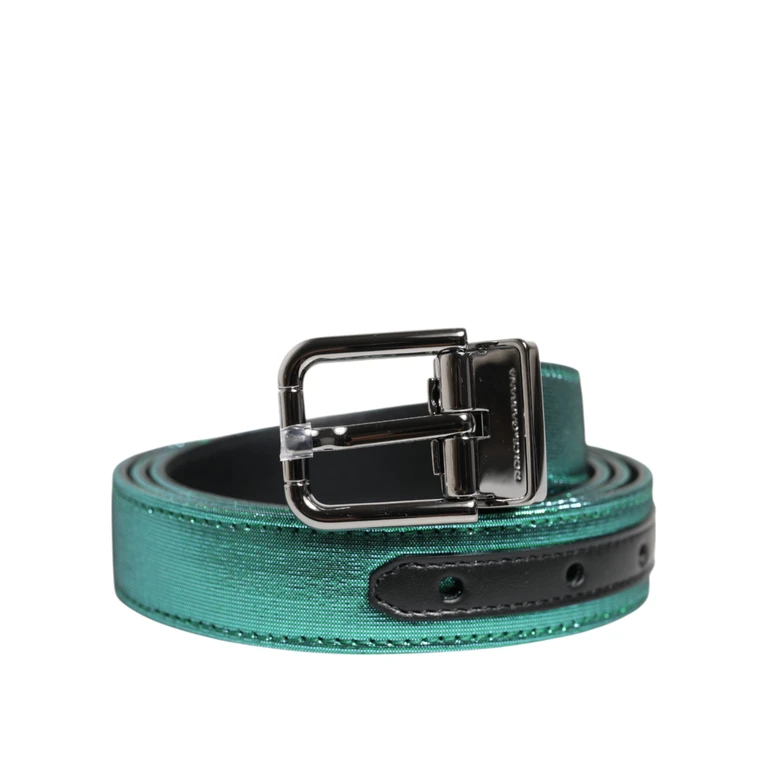 Dolce & Gabbana Green Black Polyester Metal Buckle Belt And Lurex Calf Leather - Men