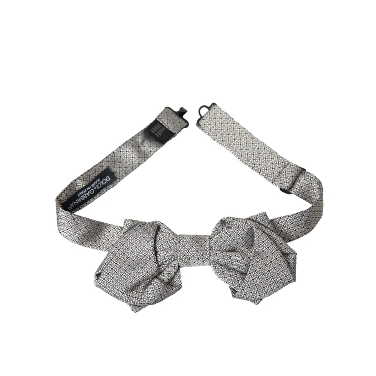 Dolce & Gabbana Gray Silk Adjustable Neck Men Bow Tie - Men