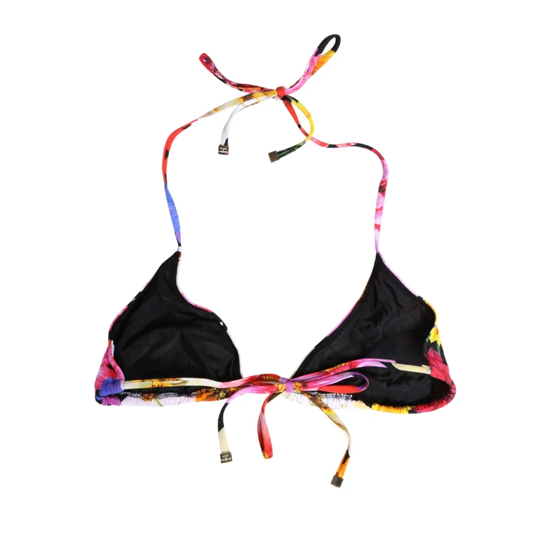 Dolce & Gabbana Black Floral Print Nylon Halter Bikini Top Swimwear Elastane - Women