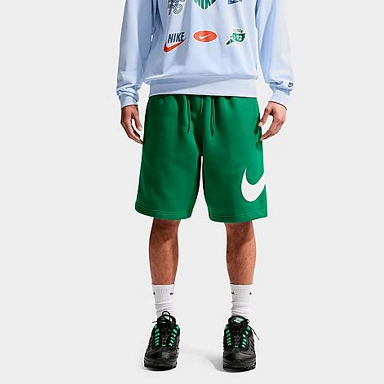 Nike Men's Club Fleece Swoosh Graphic Shorts in Malachite/Malachite/White Size: XS