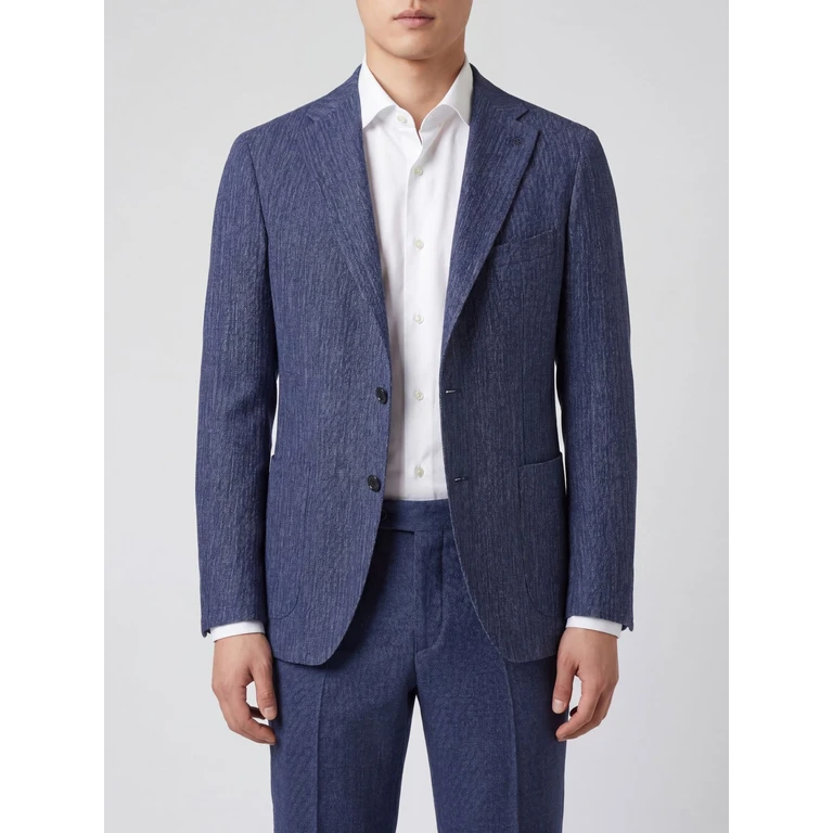 Blazer bleu à simple boutonnage en coton stretch Tagliatore