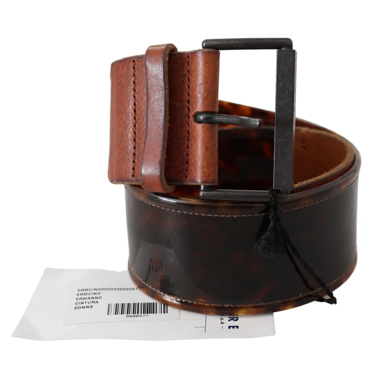 Dark Brown Leather Wide Buckle Belt - Women
