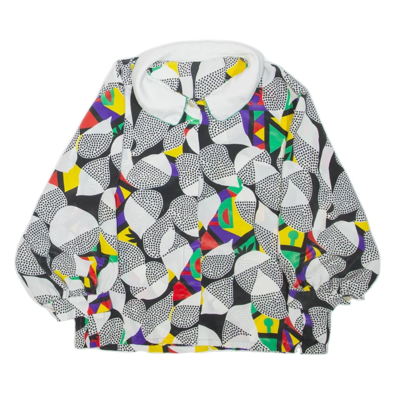Womens Printed Blouse Black Collared Off Shoulder Crazy Pattern M