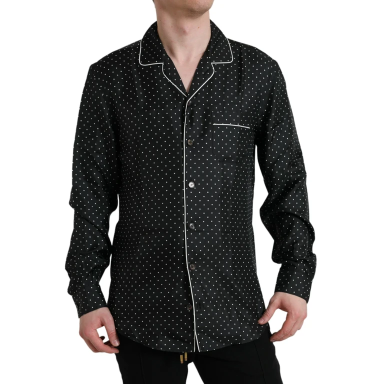 Dolce & Gabbana Black Polka Dot Silk Long Sleeve Shirt - Men