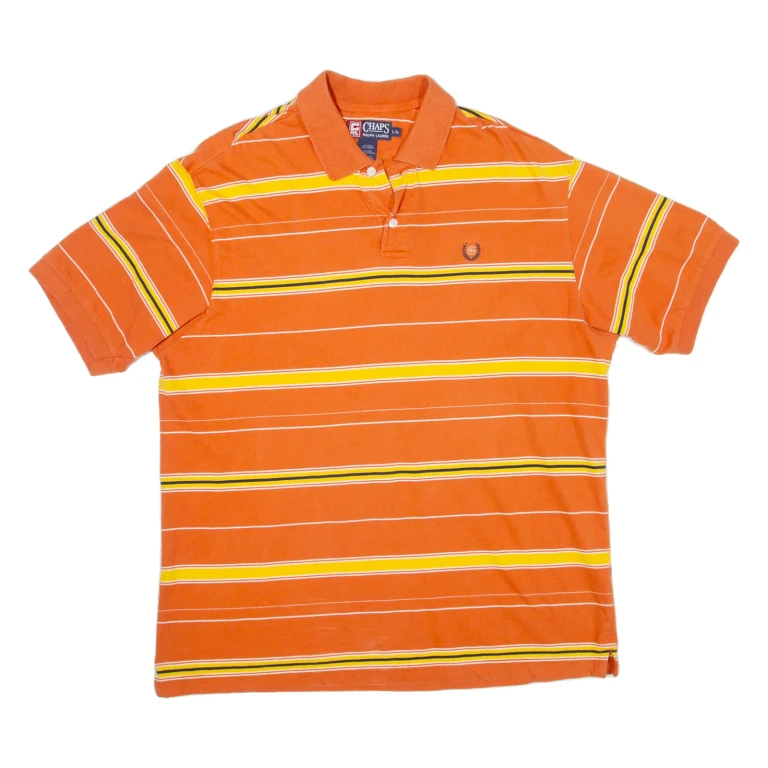 CHAPS RALPH LAUREN Mens Polo Shirt Orange Striped L
