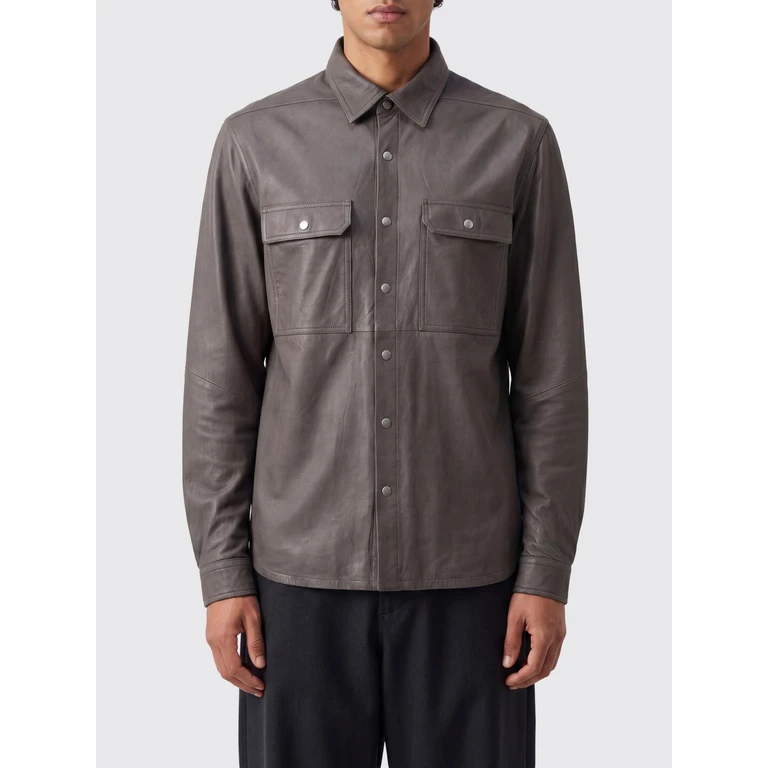 Calfskin Leather Shirt Jacket with Patch Pockets (RU01F2729LBF34)