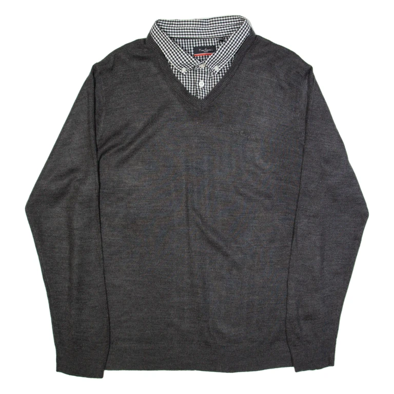 PIERRE CARDIN Mens Jumper Grey Collared Tight Knit 2XL