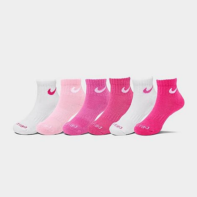 Nike Little Kids Dri-FIT Ankle Socks (6-Pack) in Vivid Pink Size: 5-7
