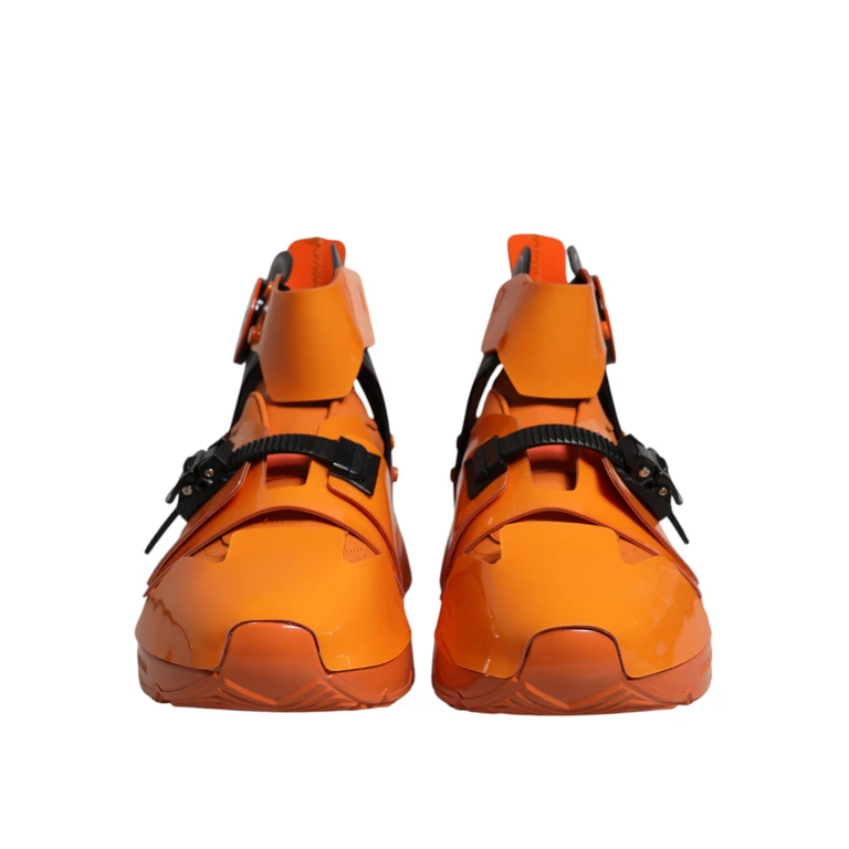 Dolce & Gabbana Orange Multi Panel Chunky High Top Sneakers Shoes Pvc Calfskin Leather - Men