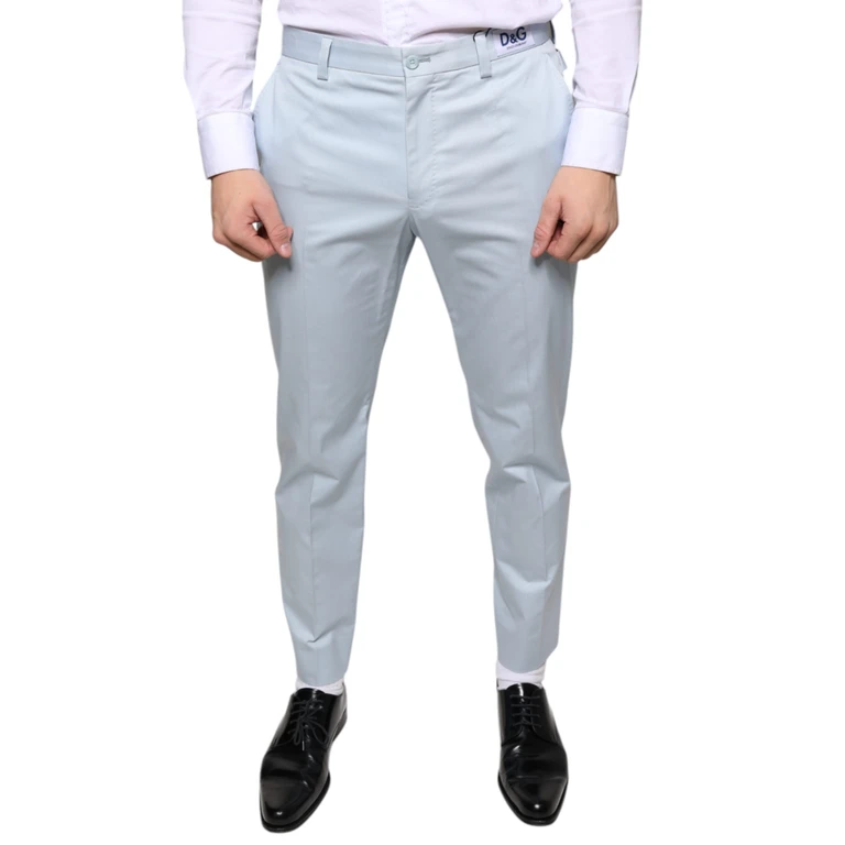 Light Blue Cotton Dress Pants Elastane - Men