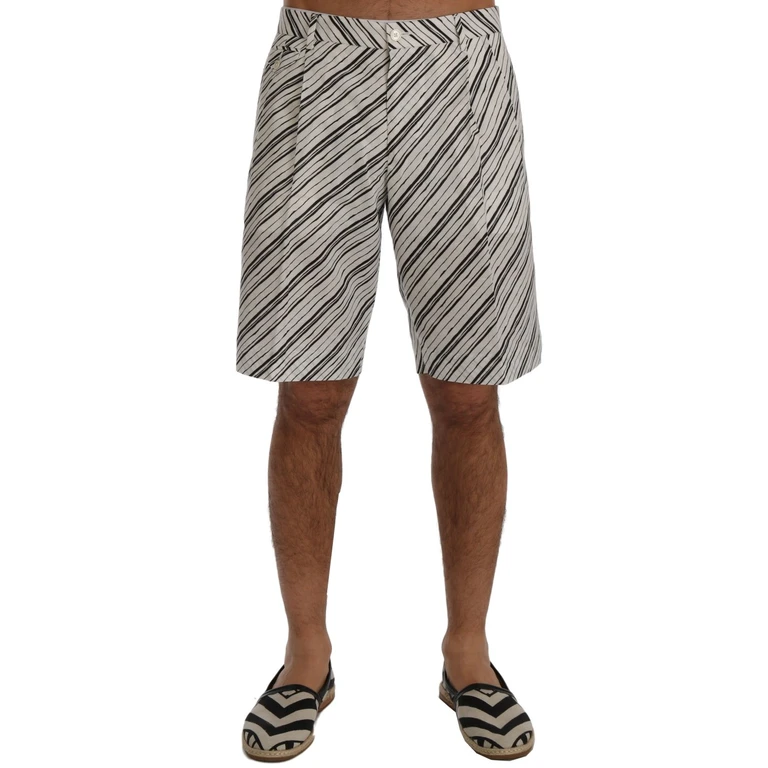 White Black Striped Casual Shorts Black/white Cotton - Men