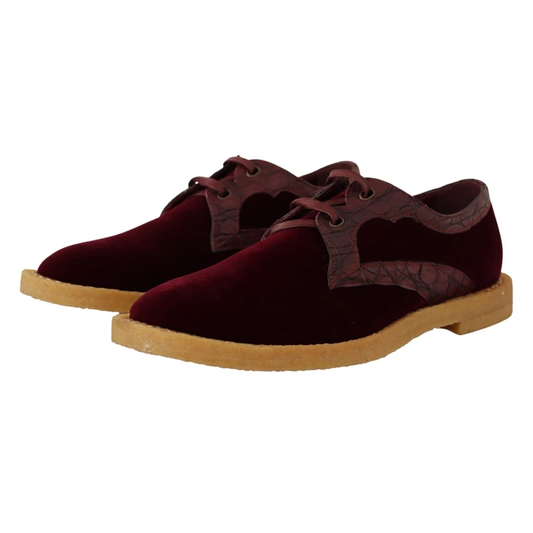 Dolce & Gabbana Bordeaux Velvet Exotic Leather Shoes Red - Men