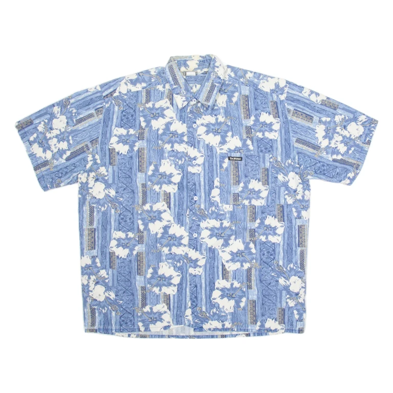 TE MANA Mens Shirt Blue Crazy Pattern L