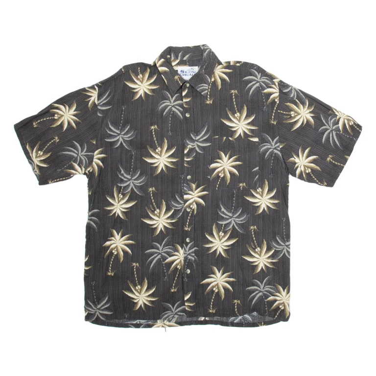SUN CASUALS Mens Hawaiian Shirt Black Floral L