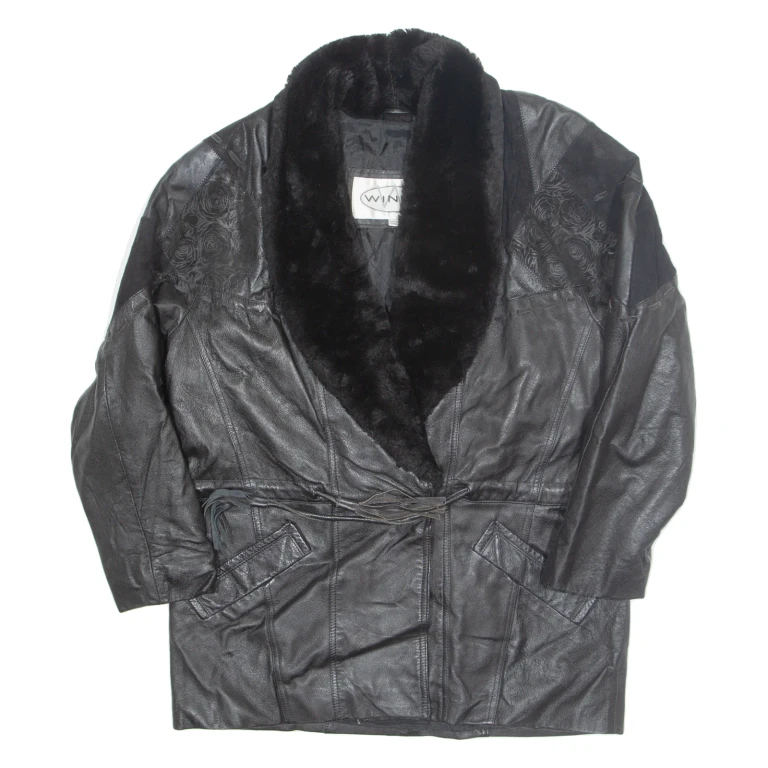 WINLIT Womens Aviator Jacket Black Leather L