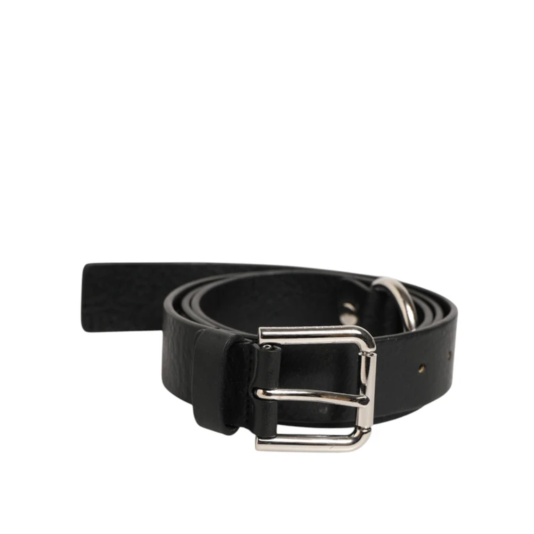 Black Leather Classic Metal Logo Buckle Belt 100lf - Men