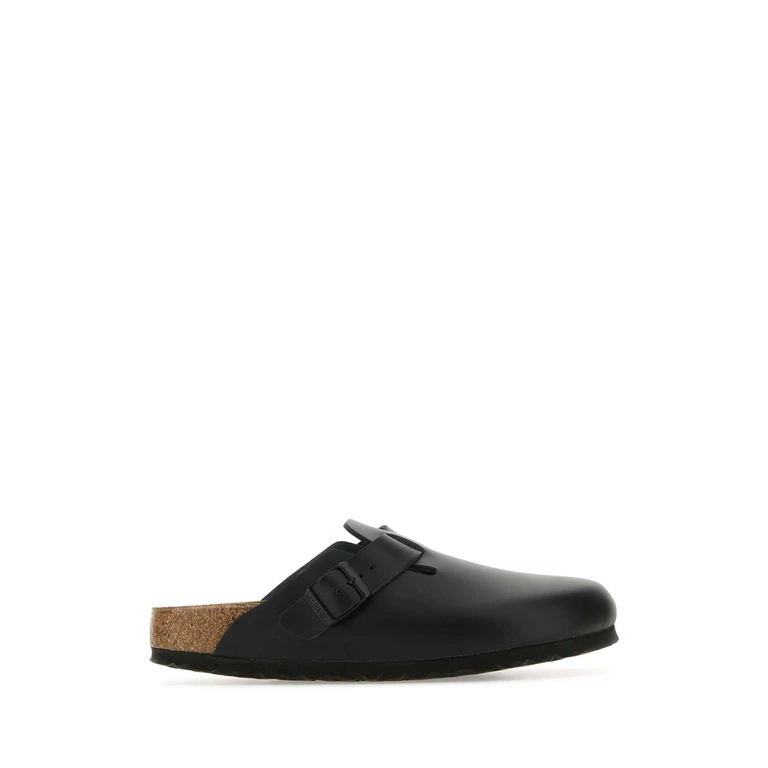 Birkenstock Black Leather Boston Slippers - Unisex