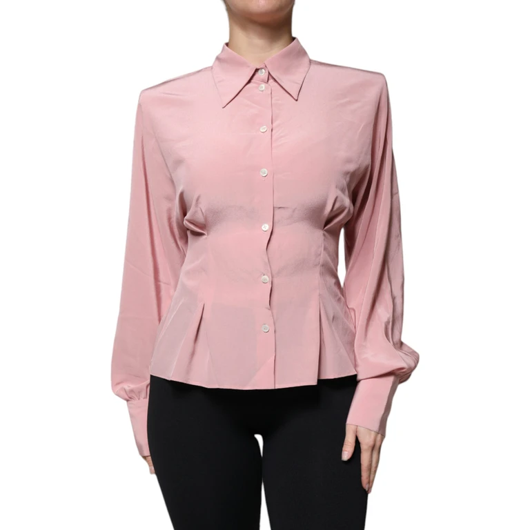 Dolce & Gabbana Pink Cotton Long Sleeves Collared Blouse Top Silk - Women