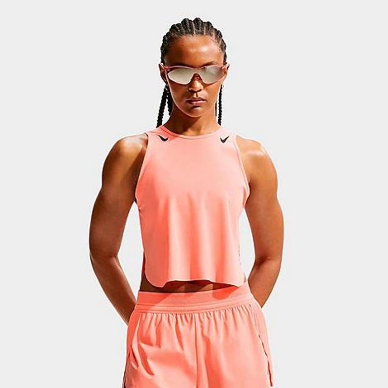Nike Women's AeroSwift Dri-FIT ADV Crop Tank Top in Orange Pulse/Black Size: XXS