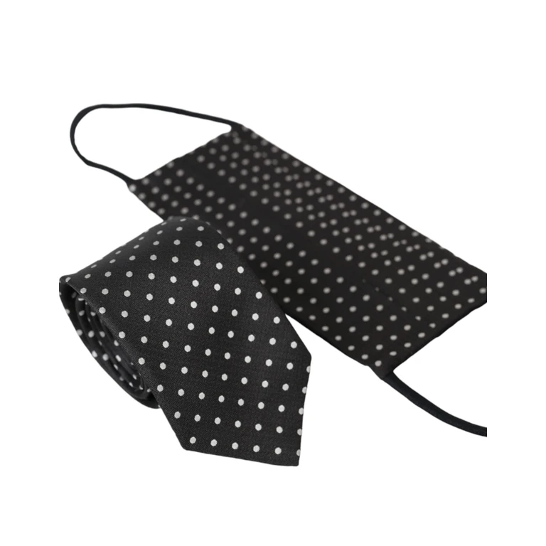 Dolce & Gabbana Black White Polka Dots Silk Necktie Face Mask And Accessory - Men