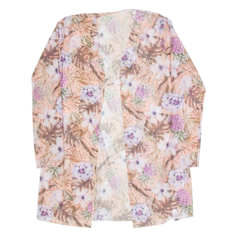Womens Kimono Top Pink Long Sleeve Floral S