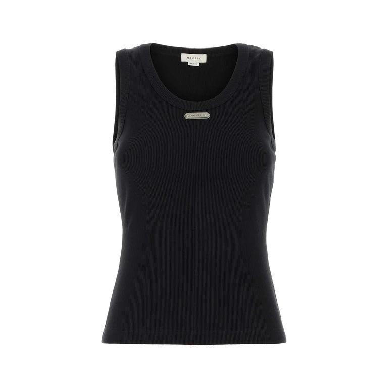 Black Stretch Cotton Tank Top Exterior: Elastane Maglie - Women