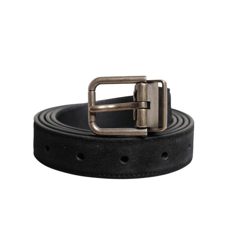 Black Calf Leather Classic Metal Buckle Belt - Men