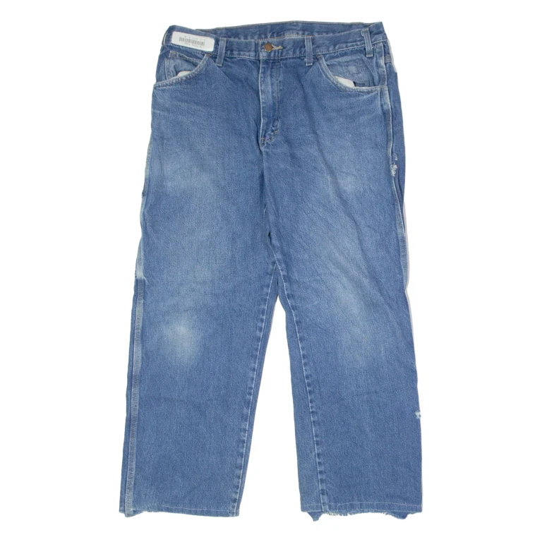 DICKIES Carpenter Mens Jeans Blue Regular Straight Stone Wash W34 L25