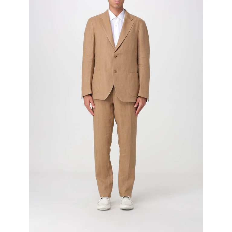 Single-Breasted Suit in Pure Linen with Two-Button Jacket and Patch Pockets (PA6301ECN64404350A350A)