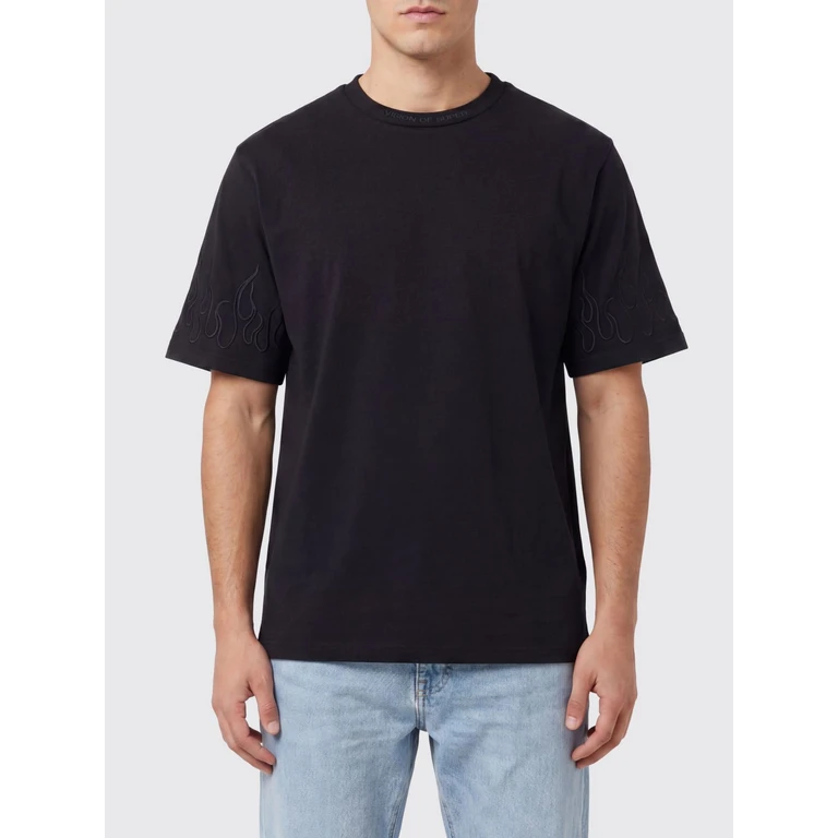Crewneck Cotton T-Shirt with Dropped Shoulders (VS072TEBLACK)