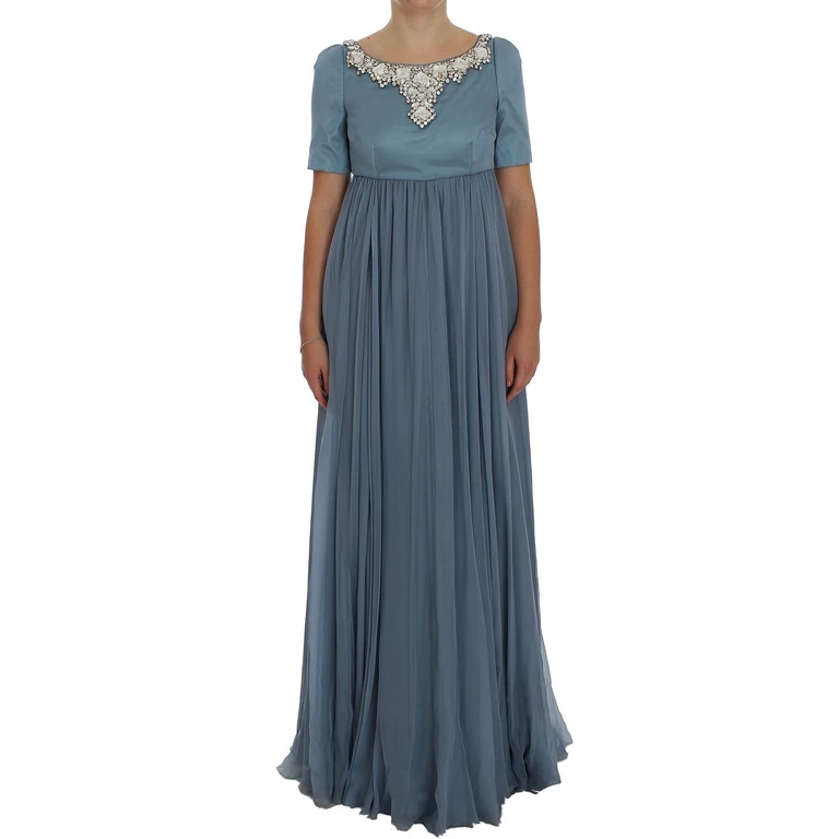 Dolce & Gabbana Blue Silk Crystal Sheath Gown Ball Dress - Women