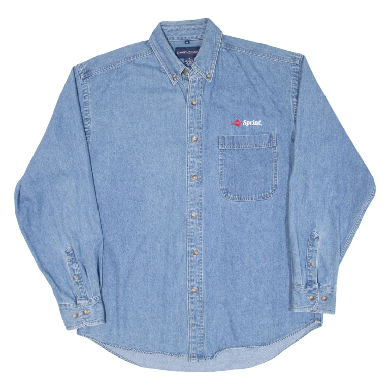SWINGSTER Mens Denim Shirt Blue Long Sleeve M