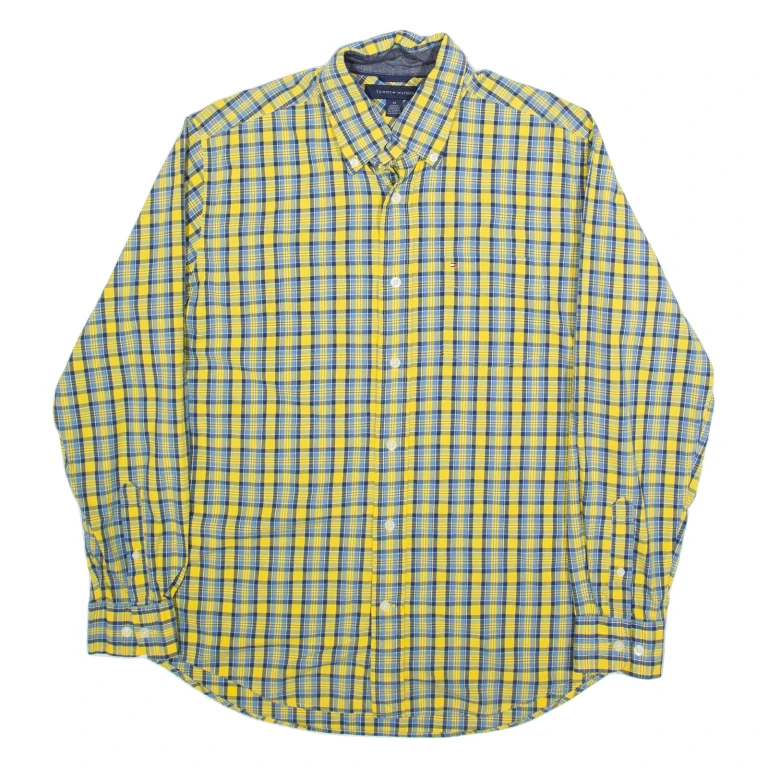 TOMMY HILFIGER Mens Shirt Yellow Check Long Sleeve M