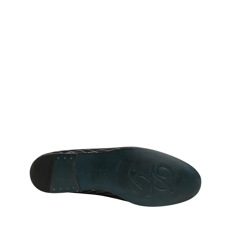 Dolce & Gabbana Black Velvet Diamond Stitched Loafers Shoes Leather - Men