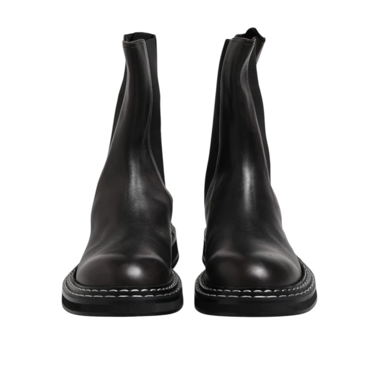 Dolce & Gabbana Black Leather Mid Calf Boots Flats Shoes - Men