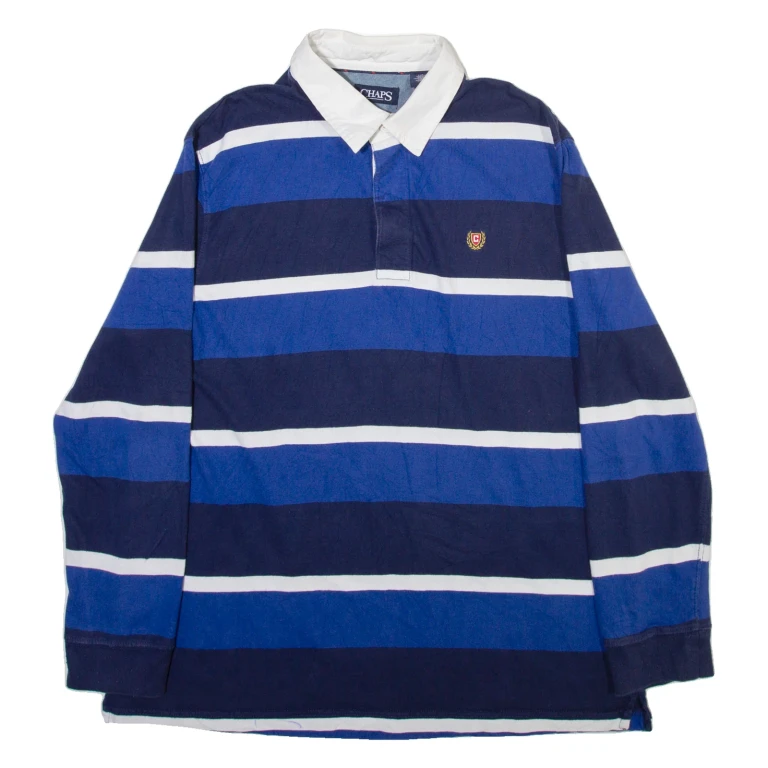 CHAPS Mens Polo Shirt Blue Striped Long Sleeve L