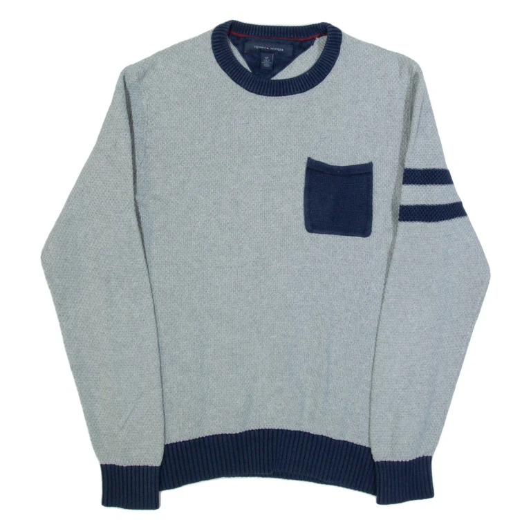 TOMMY HILFIGER Mens Jumper Grey Tight Knit S