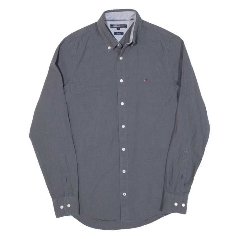 TOMMY HILFIGER Slim Fit Mens Plain Shirt Grey Long Sleeve S