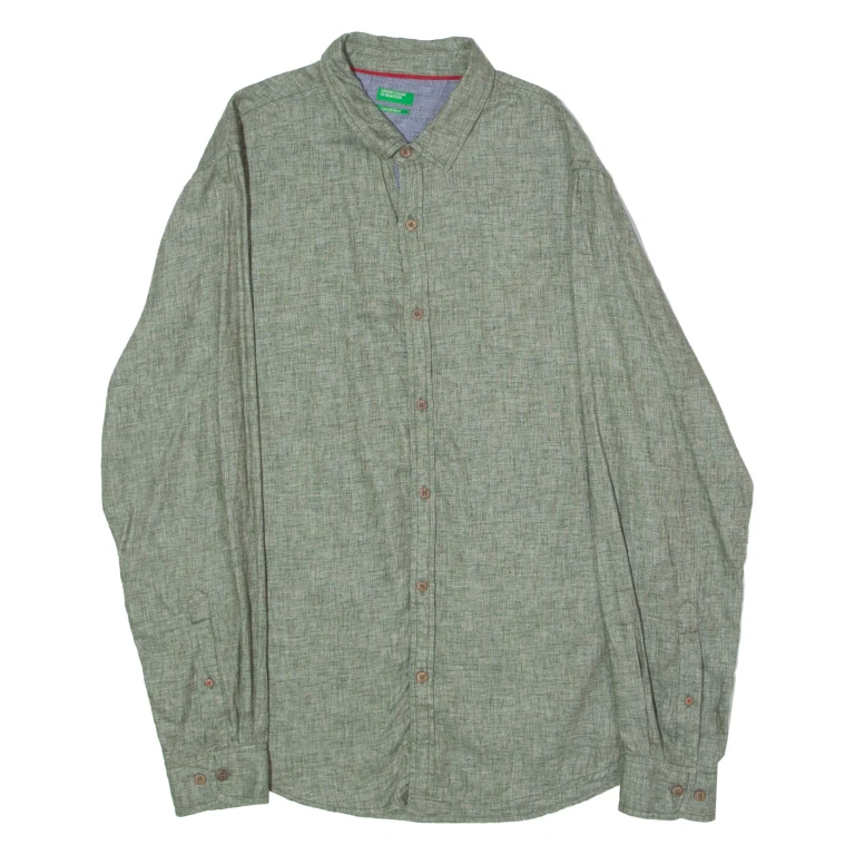 BENETTON Mens Plain Shirt Green Long Sleeve L