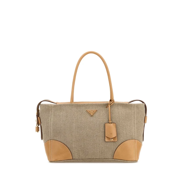 Prada Cappuccino Canvas Shopping Bag Corda+naturale Borse A Mano - Women