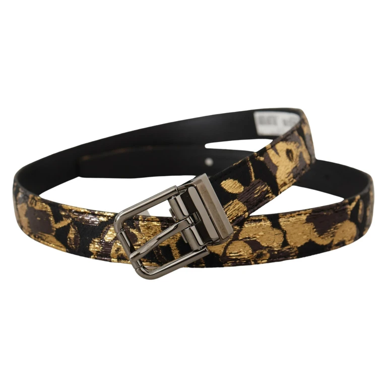 Dolce & Gabbana Multicolor Jacquard Leather Logo Metal Buckle Belt - Men