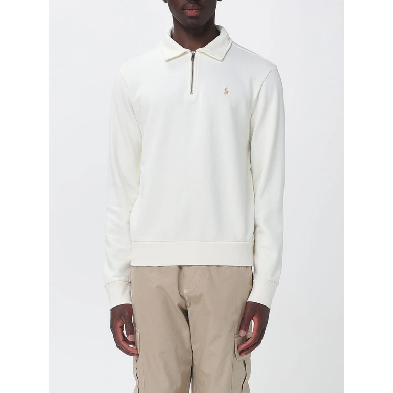 Long-Sleeve Cotton Polo Shirt with Zip Closure and Embroidered Logo (710B18911002)