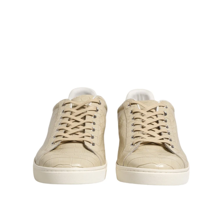 Dolce & Gabbana Beige London Low Top Leather Sneakers Shoes Crocodile+05lf - Men