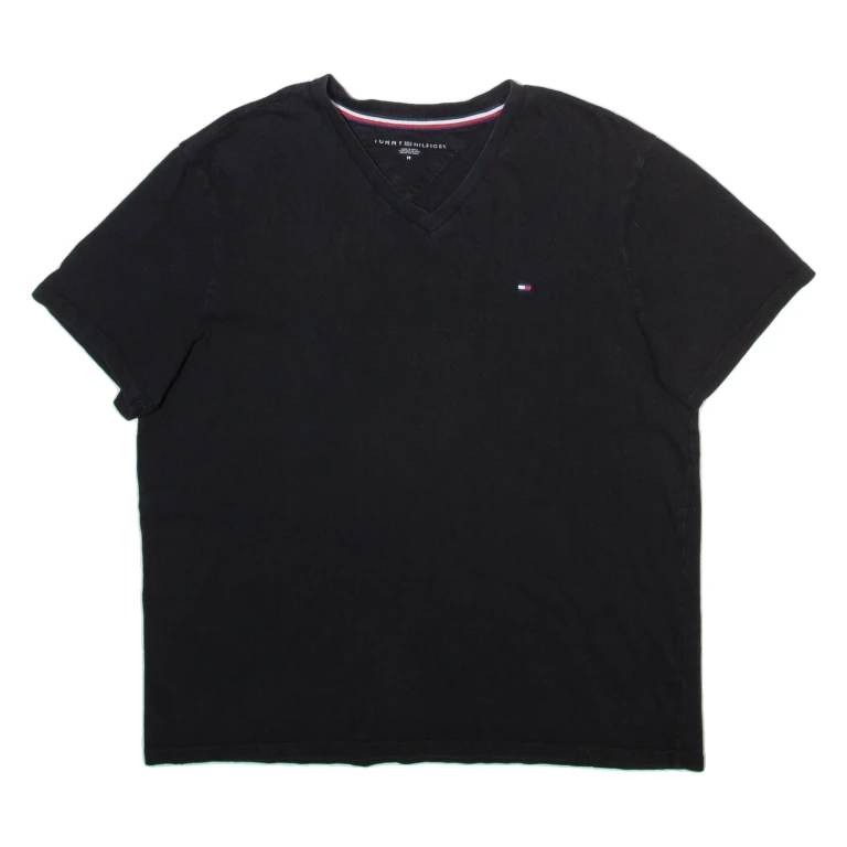 TOMMY HILFIGER Mens T-Shirt Black V-Neck M