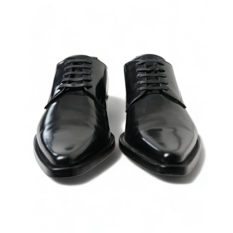 Dolce & Gabbana Black Leather Lace Up Formal Flats Shoes - Women