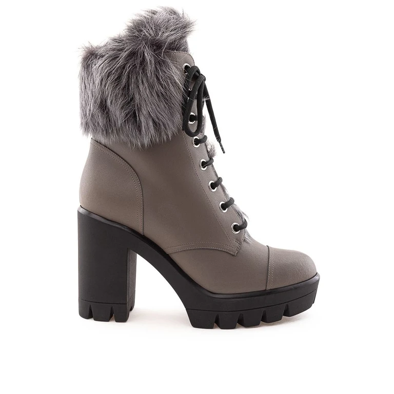 Beige Eco Leather Lace-Up Boots - Women